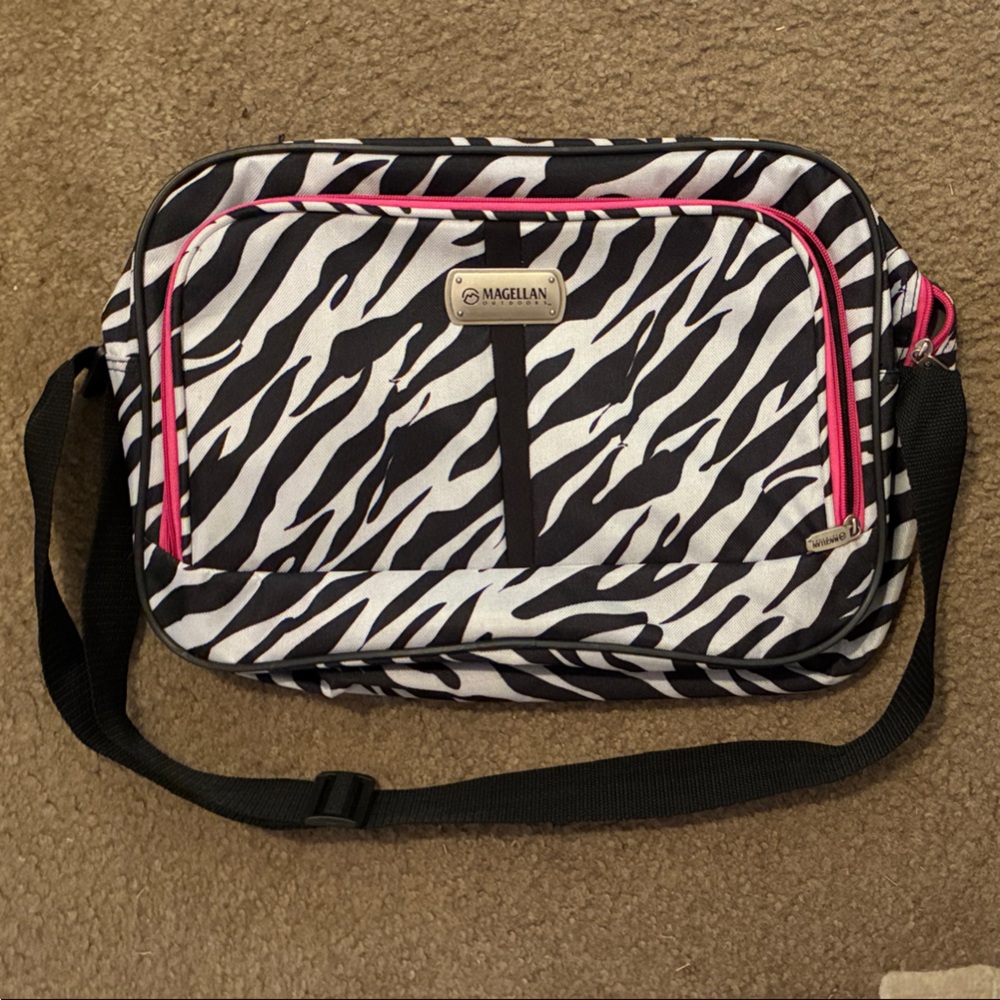 Magellan Outdoors Zebra Print Laptop Bag with Pink Trim